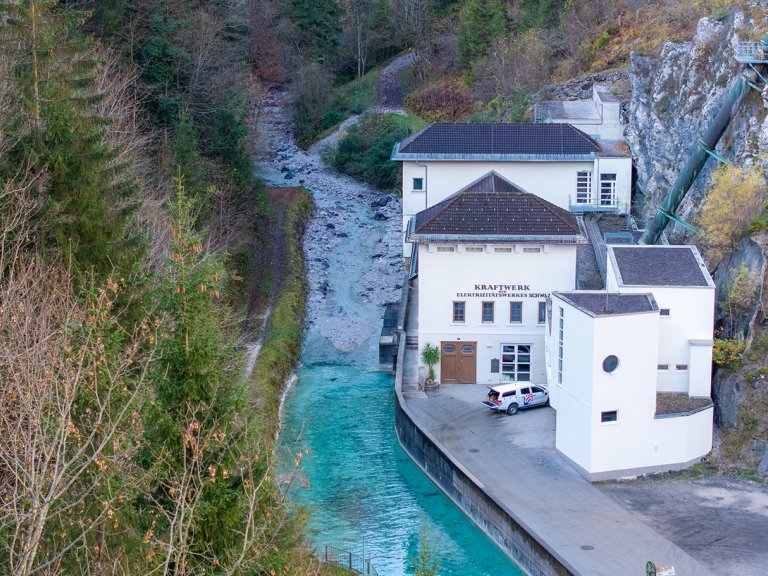 Anlagenübersicht Drohnenbild vom Kraftwerk Vomperbach Oberstufe